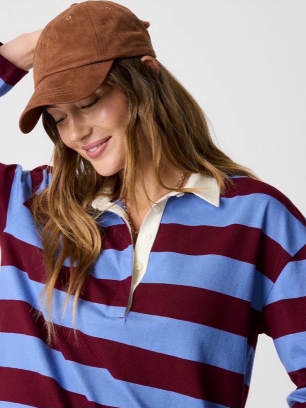 J. Crew Factory - Striped Rugby Shirt - Peri and Burgundy - Size L